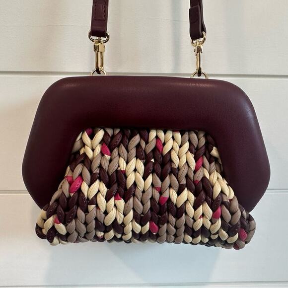 Chic Burgundy and Cream Woven Clutch - Picture 4 of 14